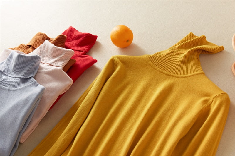 Women'S Tops Solid Turn-Down Collar Thick Turtleneck Pullovers