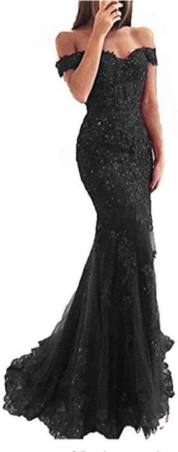 Women Off Shoulder Long Mermaid Evening Dresses Lace Formal Gowns (1)