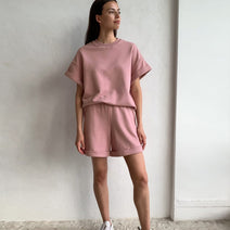 Women Cotton Sets Casual 2 Pcs Short Sleeve T-Shirt And High Waist Short Pants Tracksuit